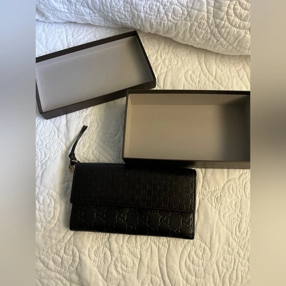GUCCI Micro Guccissima GG Pattern Long Bifold Wallet Leather Black Gold